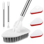 ACEMOOW Tile Cleaner Bathroom Wall, 3 in 1 Multi-section Long Handled Scrubbing Brush with Replaceable Stiff Bristle and Sponge Scourer Tub Scrubber Cleaning Tool Set for Shower, Floor, Bathtub