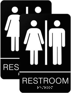 Restroom Sign, 9" x 6" Bathroom Sign For Business - Unisex Braille Restroom Sign with Strong 3M Tape for Office/Bathroom/Door or Wall Decor