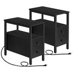 HOOBRO Set of 2 End Tables with Charging Station, Narrow Side Table with Drawers & USB Ports & Power Outlets, Nightstand for Small Spaces, Living Room, Stable and Sturdy, Black BK541BZP201