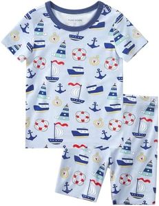 pureborn Kids Viscose From Bamboo Pajamas Set Pjs - Little Boy Short Sleeve Snug Fit Soft Sleepwear 2pcs Sailing Boat 6-7 Years