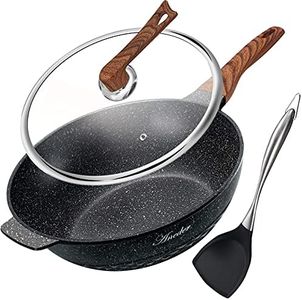 ANEDER Wok Pan Nonstick 12.5 Inch Skillet, Stir Fry Pan with Lid & Spatula Wok Pans for Cooking Electric, Induction & Gas Stoves, Oven Safe