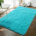 Andecor Soft Fluffy Bedroom Rugs - 4 x 6 Feet Indoor Shaggy Plush Area Rug for Boys Girls Kids Baby College Dorm Living Room Home Decor Floor Carpet, Teal Blue