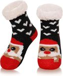 El Regalo 1 Pair Thermal Fluffy Socks for Kids- Girls/Boys - Soft Warm Fleece Lining Knitting Non-Slip Winter Slipper Socks - Christmas Santa, Heart & Giraffe (Red Santa Socks, 3-6 Years)