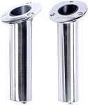 Amarine-made (Set of 2) Heavy Duty Stainless Steel 316 Deluxe Rod Holders with Drain, Flush Mount Fishing Rod Pole Holders, 30 Degree