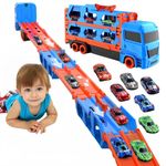 Bearbao Toddler Boy Toys for 3 4 5 6 Years Old Boys, 65 Inches Race Track for Boys Kids Die-Cast Transport Truck Car Toys, Toddler Car Toys Set for Kids Boys