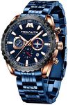 MEGALITH Mens Watches Designer Blue Large Face Analogue Watch for Men Waterproof Stainless Steel Wrist Watch Luminous Date Gents Watches