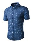 sourcing map Men's Shirts Short Sleeve Button Down Floral Printed Shirt Navy Blue 46