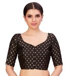 Studio Shringaar Women's Polyester Elbow Length Banarasi Elbow Length Sleeves Saree Blouse(Black, 42)