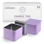 Hearts & Crafts Lavendar Square Candle Tins 8 oz with Lids - 24-Pack of Bulk Candle Jars for Making Candles, Arts & Crafts, Storage, Gifts, and More - Empty Candle Jars with Lids