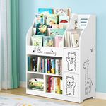 Keezi Kids Bookshelf, 4 Tiers Storage Book Shelf Bookshelves Corner Wall Toy Children Bookcase Display Shelves for Home Living Room Bedroom Kindergarten Furniture, White