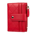 Women's Cute Leather Card Holder Small Compact Bifold Wallet with Zip Coin Pocket, Red