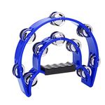 Hand Tambourine,Double Row Jingle Handbell Tambourine Percussion Musical Instrument (Blue)