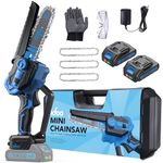 iDOO Electric Mini Chainsaw Cordless 6inch, Birthday Gifts for Women Men Her Him, Lightweight Battery Hand Chain Saw Camping Gear for Wood Cutting Tree Trimming (2 Batteries & 3 Chains), Blue