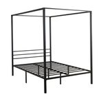 Home Source Sierra 4ft 6 Double Size Bed Frame 4 Poster with Sleek Canopy Metal Slatted Bedroom Furniture Grand Design, Black