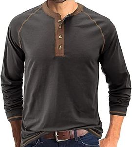 Men's Henley Shirt Long Sleeve Thermal Underwear Henley Top Casual Slim Fit Lightweight 5 Button T Shirts Brown