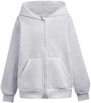 Ecolala Girls Zip up Cute Hoodie Plain Soft Long Sleeve Sweatshirt with Pockets Grey A 13-14Y