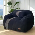 MAXYOYO Giant Bean Bag Chair with Pillow, Boucle Bean Bag Sofa for Adults,Large Upholstered Bean Bag Couch Lazy Sofa with Filler for Reading, Gaming, Black