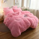 XeGe Plush Shaggy Duvet Cover, Luxury Ultra Soft Crystal Velvet Fuzzy Bedding 1PC(1 Faux Fur Duvet Cover), Fluffy Furry Comforter Cover with Zipper Closure(Queen, Light Pink)