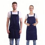 BIGHAS H Back Style Apron with Pocket for Women, Men Adjustable Large Size Comfortable, Kitchen, Home, Cooking 16 Colors (Navy)