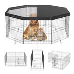 VEVOR Dog Playpen, 8 Panels Foldable Metal Dog Exercise Pen with Top Cover, 24" H Pet Fence Puppy Crate Kennel with Ground Stakes, Indoor Outdoor Dog Pen for Small Medium Pets, for Camping, Yard
