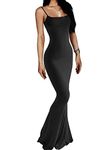 AnotherChill Women's Casual Lounge Slip Long Dress Sexy Sleeveless Backless Bodycon Maxi Dresses 2022 Spring Slim Elegant (Black, Medium)