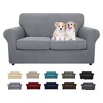 MAXIJIN 3 Piece Newest Jacquard Couch Covers for 2 Seater Super Stretch Non Slip Love Seat Couch Cover for Dogs Pet Friendly Elastic Furniture Protector Loveseat Slipcovers (2 Seater, Light Grey)