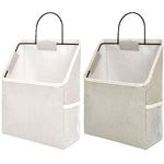 Nramwell 2 PCS Wall Hanging Organiser Bag, Linen Hanging Storage Bag with Hook, Fabric Baskets for Storage with Metal Frame, Gray and White Hanging Organizer for Door Closet Kitchen Office