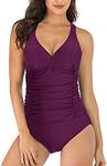 HAIVIDO V Neck One Piece Swimsuits with Ruching Bathing Suits Tummy Control Beach Swimwear for Women