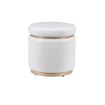 Lexington White Faux Leather Round Storage Ottoman with Wood Accent by Linon