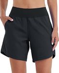 Willit Women's Swim Board Shorts UPF 50+ High Waisted Swimming Shorts with Liner Pockets 7" Black Size 10