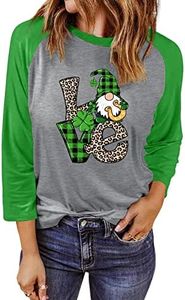 Anbech Women's 3/4 Sleeve St. Patrick Day Shirt Women Clover Shamrock Print Tee Tops (Clear Gray, S)