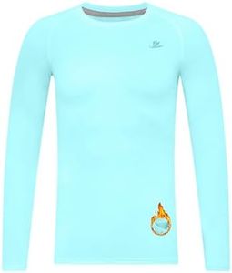 DEVOROPA Youth Boys Compression Thermal Shirts Long Sleeve Undershirt Fleece Baselayer Mock Top Light Blue L