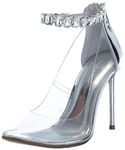 Jessica Simpson Women's Samiyah Embellished Ankle Strap Stiletto Pump, Clear/Silver, 7.5 UK