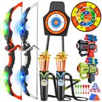 VATOS 2 Pack Bow and Arrow Toy for 5 6 7 8 9 10 11 Year Old Boys Girls, Light Up Archery Toy With Cup Suction Standing Target & 29 IN Dart Board, Indoor Outdoor Activity Toys Birthday