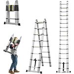 Aluminum Telescoping Extension Ladders Heavy Duty Multi-Purpose Portable Ladder, 16.4ft in Straight line & 8.2ft in A-Frame, EN131 Standards Non-Slip Folding Ladder for RV, Home 330lb/150kg Max Load