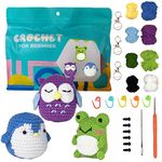 TEZKIM Crochet Kit for Beginners, 3PCS Crochet Animal Kit Crochet Kit for Kids Adults Beginner Crochet Kit with Step-by-Step Instructions and Video Tutorials Penguins Frog Owls