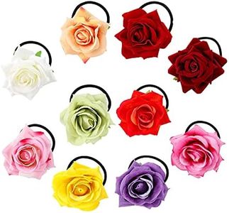 Confezione da 10 ghirlande colorate fatte a mano con fiore di rosa per capelli e fiocchi per capelli elastici decorativi elastici elastici per coda di cavallo anelli elastici per capelli per donne