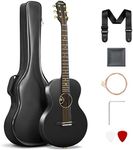 CAHAYA Carbon Fiber Acoustic Guitar: 38” Composite OM Body Travel Guitar Beginner Kit Low Action Easy Play Lightweight Waterproof Steel String with Gig Bag (Black)