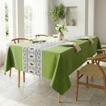RUSTIQUE LINENS 100% Cotton Printed Table Cloth for 6 to 8 Seater – Water & Stain Resistant Dining Table Cover – Heavyweight, Washable – Sage Trails (230 x 150 CM)