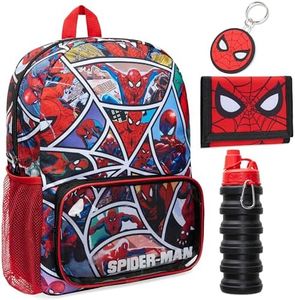 Marvel Conjunto de Mochila Niño Escolar Spiderman - Mochila de 4 Piezas, Botella de Agua, Billetera, Llavero - Regalos para Niños