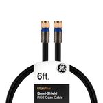 GE RG6 Coaxial Cable, 6 ft. F-Type Connectors, Quad Shielded Coax Cable, 3 GHz Digital, in-Wall Rated, Ideal for TV Antenna, DVR, VCR, Satellite, Cable Box, Home Theater, Black, 33528