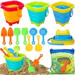 TOY Life Beach Toys for Toddler 1-3 Sand Toys for Kids Beach Toys for Kids Ages 4-8 with 4 Callapsible Buckets Sandbox Toys Beach Toys for Kids Ages 8-12 with Shovels Collapsible Beach Toys 2.5L