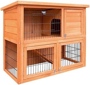 i.Pet Chicken Coop Wooden Rabbit Hutch, Bunny Cage Rabbits Wood Pet House Run Cages Guinea Pig Ferret Metal, Outdoor Door Roof Weatherproof Farm 2 Level