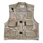 Men Mesh Breathable Multi-Pocket Vest Outdoor Travelers Fly Fishing Photography (Khaki, XXL)