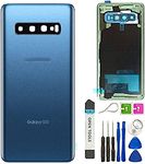 Julie Galaxy S10 Back Cover Glass Replacement Battery Door Housing Waterproof with Camera Lens Parts for Samsung Galaxy S10 Sm-G973U G973W + Eject Pin Tools (Prism Blue)