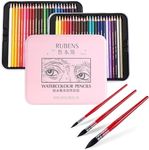 rubens Watercolor Pencils Set, 48 Counts Soft Core Colored Pencils with 3 Pcs Professional Soft Synthetic Squirrel Paint Brushes
