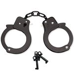 JUNRUI Police Handcuffs for Kids, Real Police Metal Steel Handcuffs with 2 keys, Children Safety Handcuffs Accessories for Police and Thieves Games, Fancy Dress Up Cosplay Costume Party Props (BLACK)