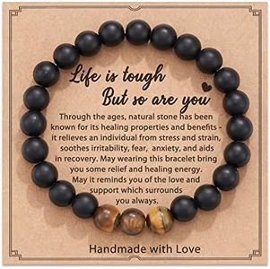 HGDEER Gifts for Men, Natural Stone Bracelet Inspiration Gifts for Men Him Friends Black Stuff Gifts