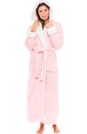 Alexander Del Rossa Sherpa Robes for Women Long, Womens Robes Long Hooded Bathrobes for Women, Plus Size Robe, Pink Rose Quartz With Cream, Medium