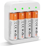 4 Pack Rechargeable 1.5V AA Size Lithium Batteries for Blink Camera, Long-Lasting Double A Battery 2600mWh with 2H Fast Charger (4-Bay Independent Slot)